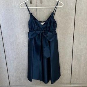 Studio M - Blue Silk Babydoll Dress with Bow Empire Waist - Size Large Petite